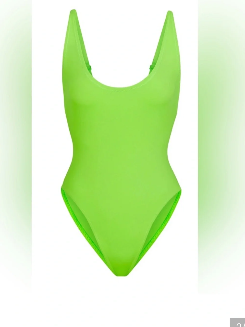 SKIMS Neon Green Scoop Neck One-Piece Swimsuit with matching skirt